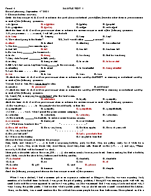 Đề kiểm tra mẫu môn Tiếng Anh Lớp 11 - Đề 1 (Có đáp án)